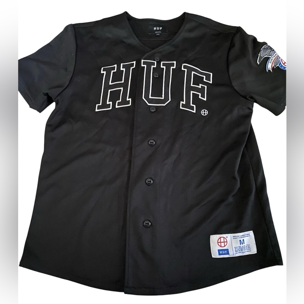 Vintage HUF Worldwide Baseball Jersey Adult Size M Black Dirtbag Crew Jersey Men